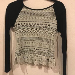 Black and Cream Crochet Long-Sleeve Baseball Tee